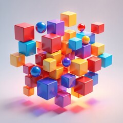 Obraz premium Abstract Colorful 3D Cubes and Spheres Design Modern Geometric Pattern