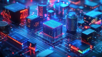 Fototapeta premium Illustration of it roadmap modern technology and innovative processes, networking and big data. Big Data. Ultra realistic. Photorealistic