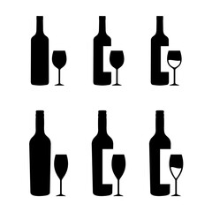 Silhouette wine bottle, wine glass. Drink party. Vector Illustration.