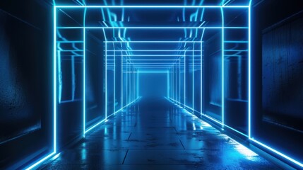 Neon Lights in a Futuristic Corridor