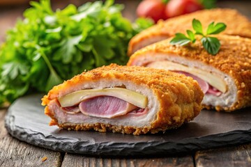 Extreme Close-Up Delicious typical breaded filled veal meat Asturian cachopo