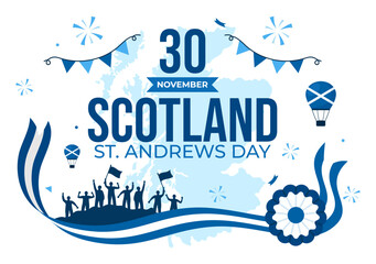 Happy St Andrew's Day Vector Illustration on 30 November, featuring the Scotland Flag in a National Holiday Celebration with a Flat Style Background