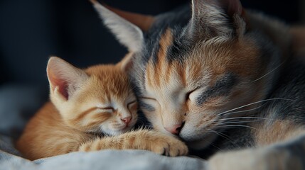 猫の親子、母と子供