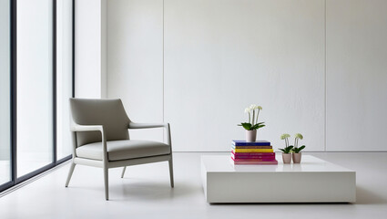 room concept with one chair and one table for reading books