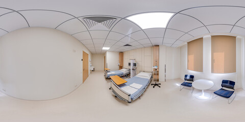 Full seamless spherical hdri panorama 360 degrees angle view in interior of hospital room in...