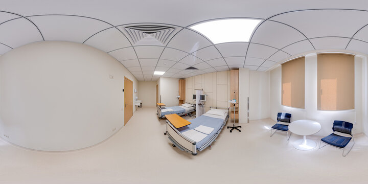 Full seamless spherical hdri panorama 360 degrees angle view in interior of hospital room in equirectangular projection. VR content