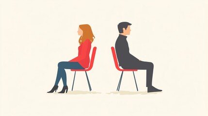 Fototapeta premium Illustration of two people sitting back to back, representing emotional distance.