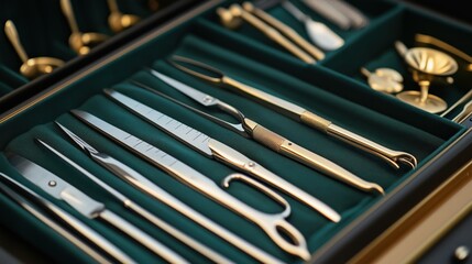 Obraz premium Meticulous Arrangement of Surgical Instruments on a Tray