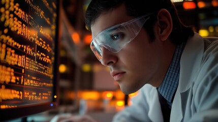 Geneticist Analyzing DNA Sequences on Computer Screen