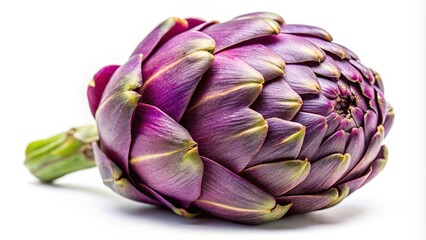Fototapeta premium Extreme close-up of a fresh purple artichoke isolated on white background