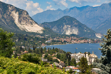 Lake Maggiore with Mountains, Small Town and Trees
