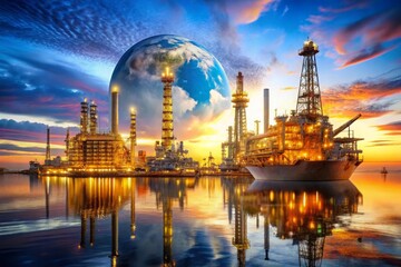 Obraz premium Energy extraction from seabed, offshore oil and gas industry platform