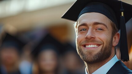 Fototapeta premium Happy smilling white man wearing graduation hat, celebration concept 