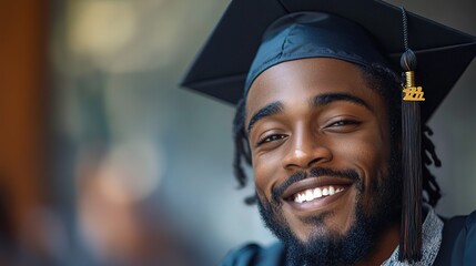 Fototapeta premium Happy smilling black man wearing graduation hat, celebration concept