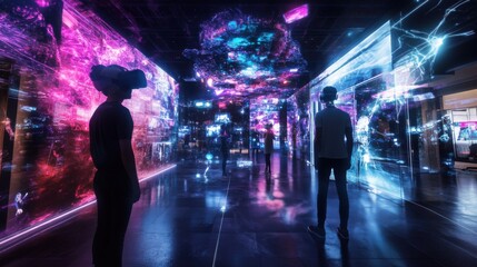 Augmented reality storytelling experience, immersive narrative layers and interactive digital storytelling elements in a mixed reality setting, Futuristic style