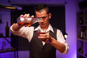 Barman pouring whiskey whiskey glass beautiful night