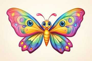 Cheerful Cartoon Butterfly with Large Colorful Wings - Perfect for Kids' Illustrations, Greeting Cards, and Fun Designs