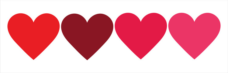 Heart shape icon vector set in red color isolated on white background.