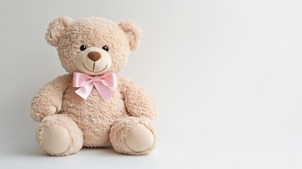 Obraz premium Cute Teddy Bear with Pink Bow Sitting on White Background