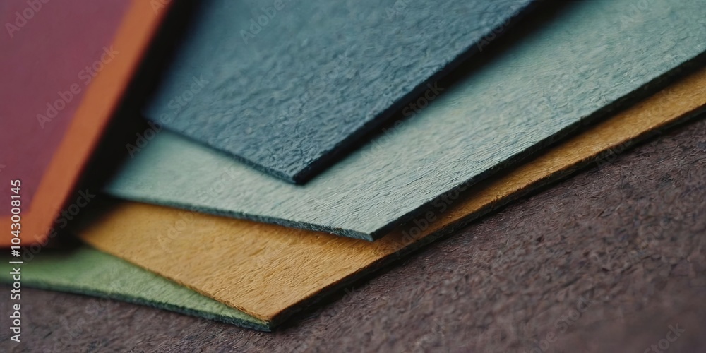 Poster a stack of colorful papers with a brown background