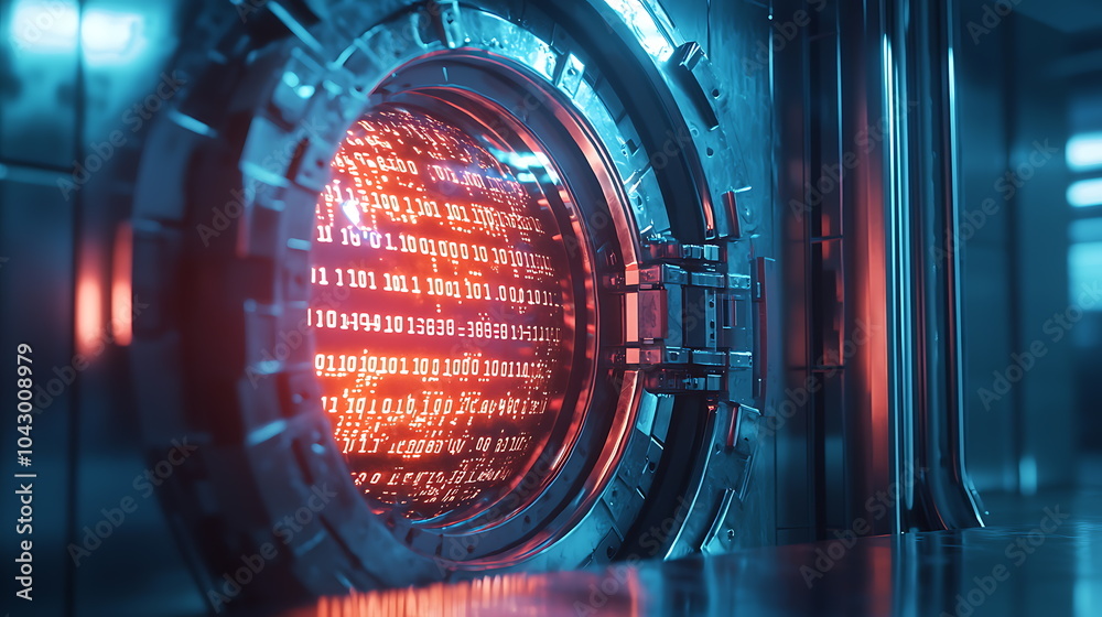 Poster Exploring the depths of a futuristic machine a glowing interface illuminating data streams in an advanced technological setting