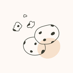 Homemade chocolate chip cookies. Outline cookies with melted chocolate pieces.