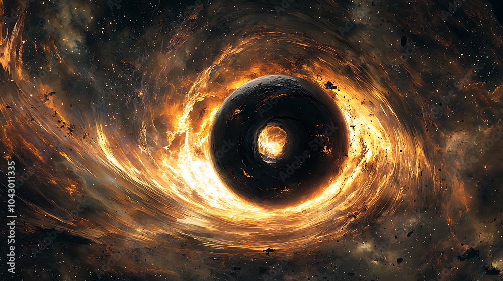 Poster A mystical black hole surrounded by cosmic flames and glowing clouds capturing the essence of the universe's most mysterious phenomena