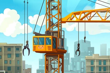 Fototapeta premium Playful Tower Crane Illustration for Construction Projects