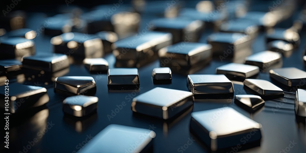 Poster a close up of many shiny silver cubes on a dark background