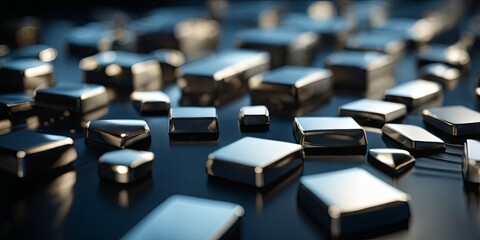 Obraz premium A close up of many shiny silver cubes on a dark background