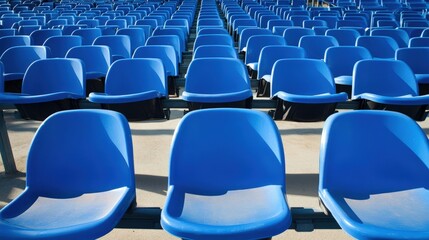 Fototapeta premium Stadium Seat. Rows of Empty Blue Seats in Arena Bleachers