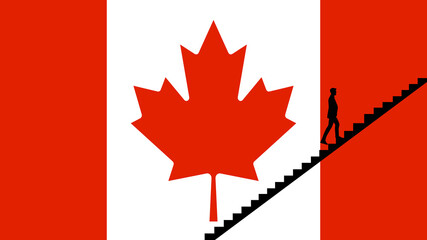 Fototapeta premium A Person Walking Up Stairs on a Canadian Flag