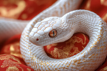 Chinese new year 2025, Year of the snake. Gold and white snake