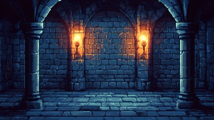 Pixel art dungeon background for 8 bit games.