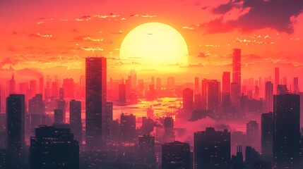 Sunset in the city background