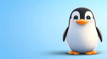Obraz premium Cute Cartoon Penguin on Blue Background. Illustration for Presentation and wallpaper