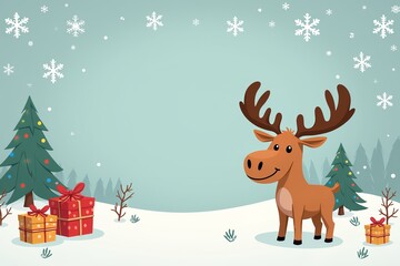 Funny drawn Moose. Christmas illustration with space for text