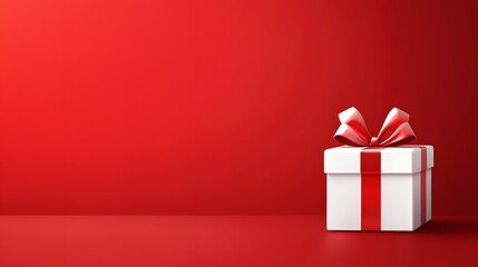 White Gift Box with Red Ribbon on Red Background. Illustration for Presentation and wallpaper