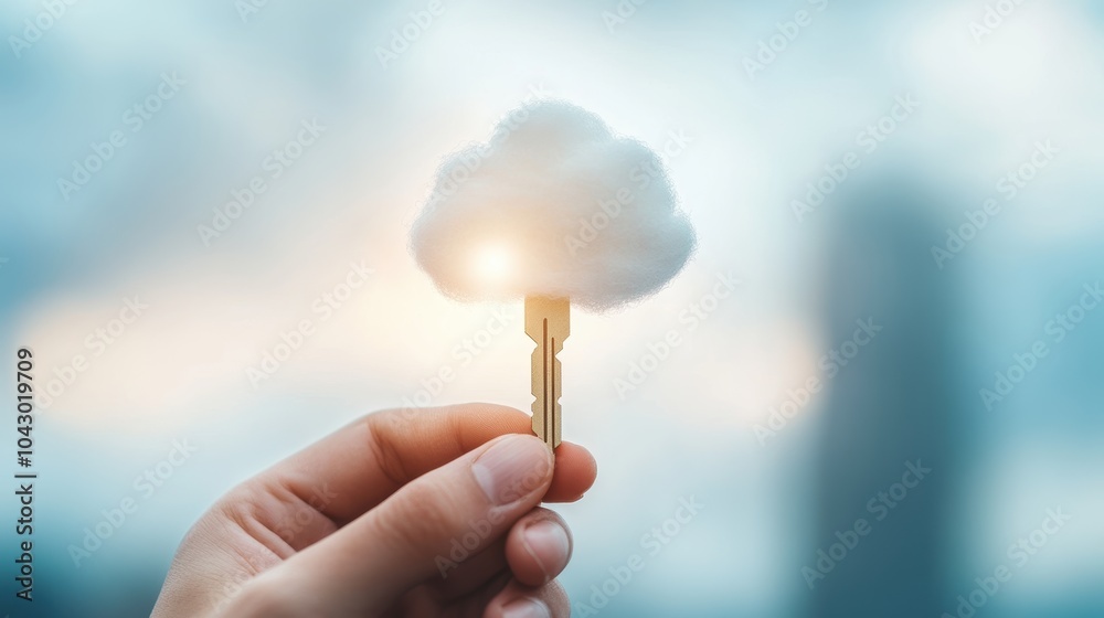Poster a hand holding a key, symbolizing access control and authentication in cloud security.