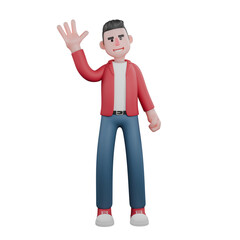 3D Singer Character. A male singer stands while raising his left hand, as if waving. Male Vocal Artist