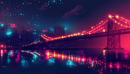 Naklejka premium Beautiful bridge architecture illuminated at night with colorful LED lights