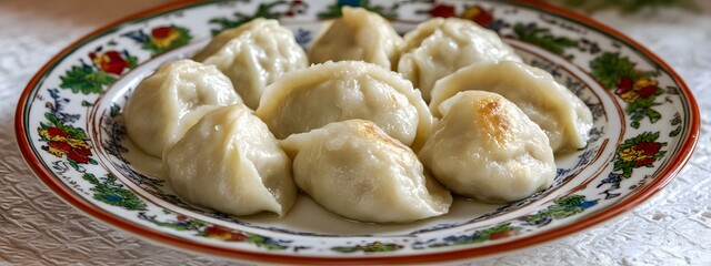 Glistening dumplings, perfectly shaped and adorned with a vibrant orange sauce, resting on an elegant black plate that reflects the light of its surroundings
