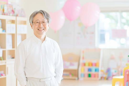 幼稚園の園長風の男性
