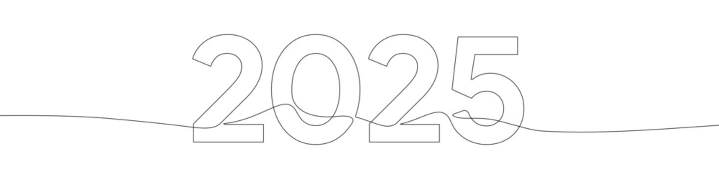 2025 New Year continuous one line drawing vector illustration. Editable stroke