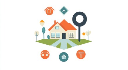 A graphic representation of a house with various home-related icons.