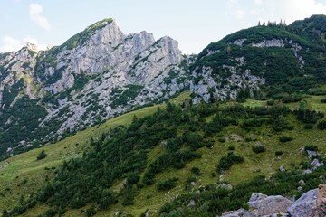 Picturesque mountain landscape with green hills.