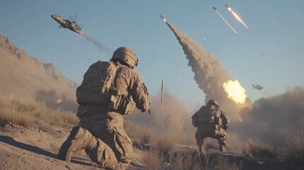 Joint combat operations, showcasing the collaboration between multiple military branches during combat missions