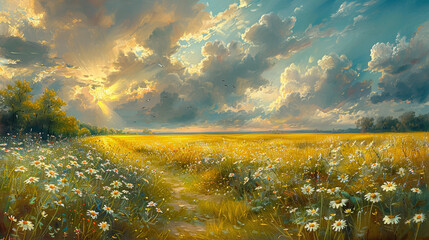 Wildflowers Blooming in a Spring Meadow - oil painting