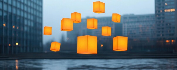 Glowing books floating through the air in a public square, promoting the joy of reading, literacy awareness, reading promotion