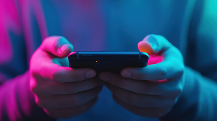 Holding phone with colorful lighting creates modern and engaging atmosphere